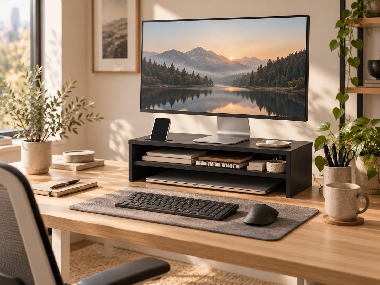 BONTEC Monitorständer mit Monitor, Smartphone und Ablage