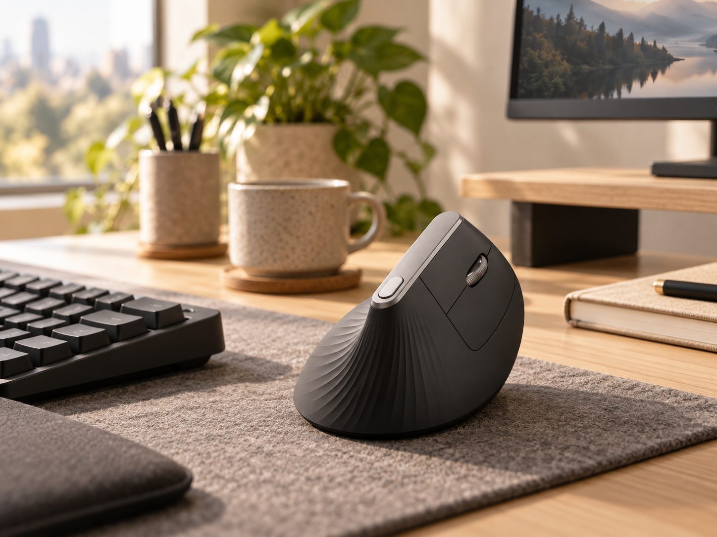 Logitech MX Vertical auf einem Mauspad im Homeoffice