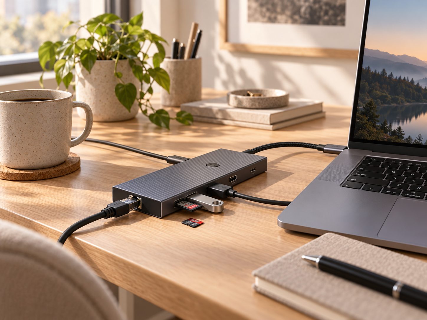 UGREEN Revodok Pro USB-C-Hub am Notebook angeschlossen